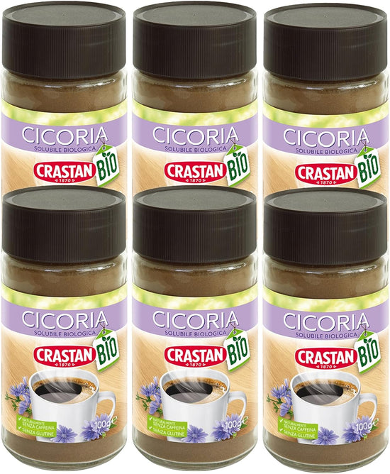 Crastan Cicoria Solubile da Agricoltura Biologica Senza Glutine - 6 vasetti da 100 gr