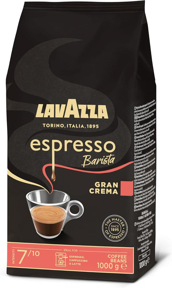 Lavazza, Espresso Barista Gran Crema, Caffè in Grani Tostati a Tamburo, Ideali per Macchine da Caffè Espresso, Note Aromatiche di Fiori, Arabica e Robusta, Intensità 7/10, Tostatura Leggera, Set 6 confezioni da 1 kg. Totale 6 kg