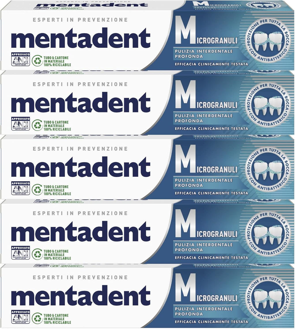 20 x Mentadent Microgranuli Dentifricio Pulizia Interdentale Profonda - 20 Flaconi da 75 ml ognuno