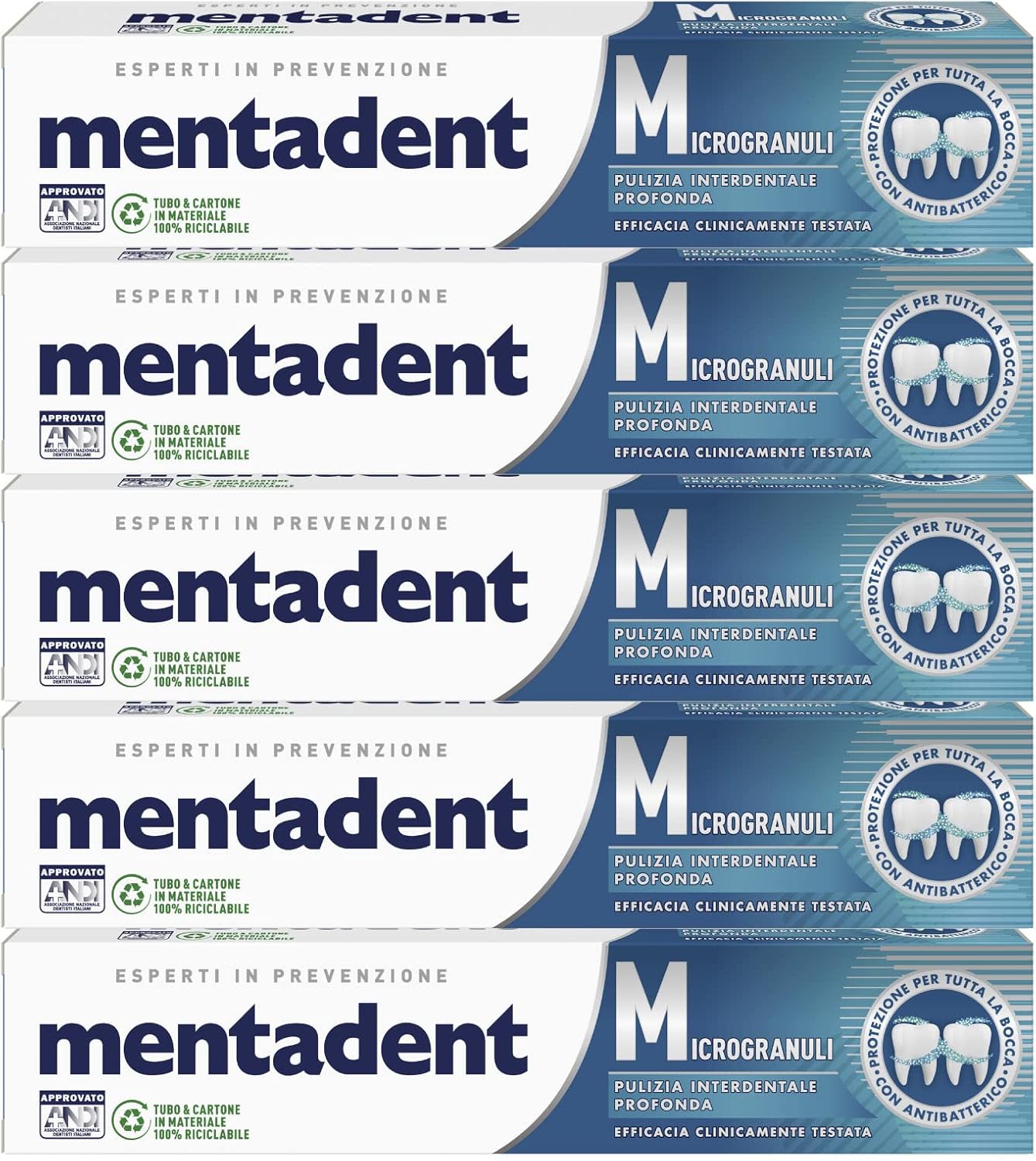 20 x Mentadent Microgranuli Dentifricio Pulizia Interdentale Profonda - 20 Flaconi da 75 ml ognuno