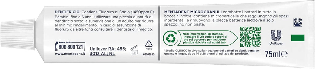 20 x Mentadent Microgranuli Dentifricio Pulizia Interdentale Profonda - 20 Flaconi da 75 ml ognuno