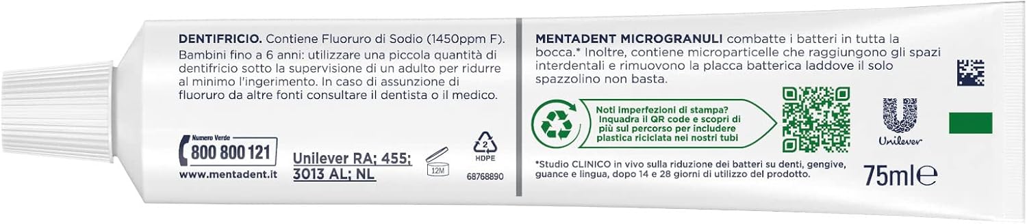 20 x Mentadent Microgranuli Dentifricio Pulizia Interdentale Profonda - 20 Flaconi da 75 ml ognuno