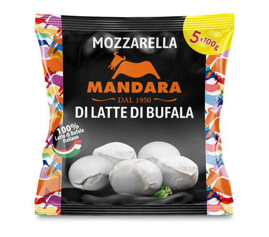 MOZZARELLA DI LATTE DI BUFALA MANDARA - BUSTONE 5X100g - 5 CONFEZIONE DA 5X100g - TOTALE 2,5 KG
