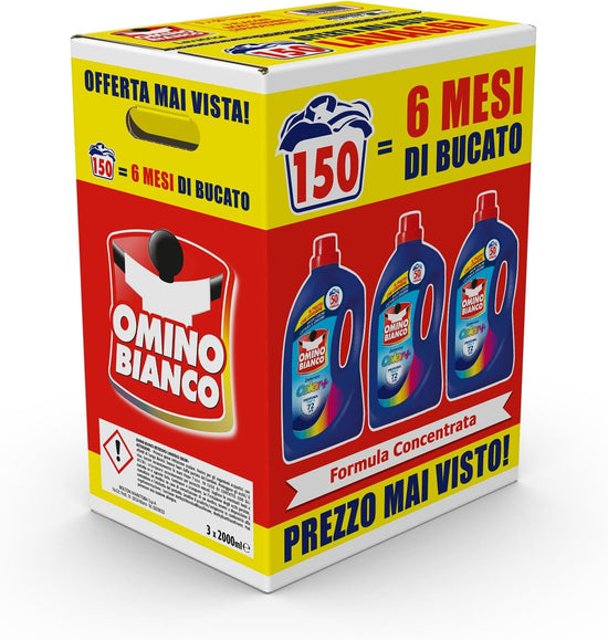 Omino Bianco - Detersivo Lavatrice Liquido Color+, 300 Lavaggi, Specifico per Capi Colorati, Tecnologia Salva i Colori e Cattura il Grigiore, 2000 ml x 6 Confezioni
