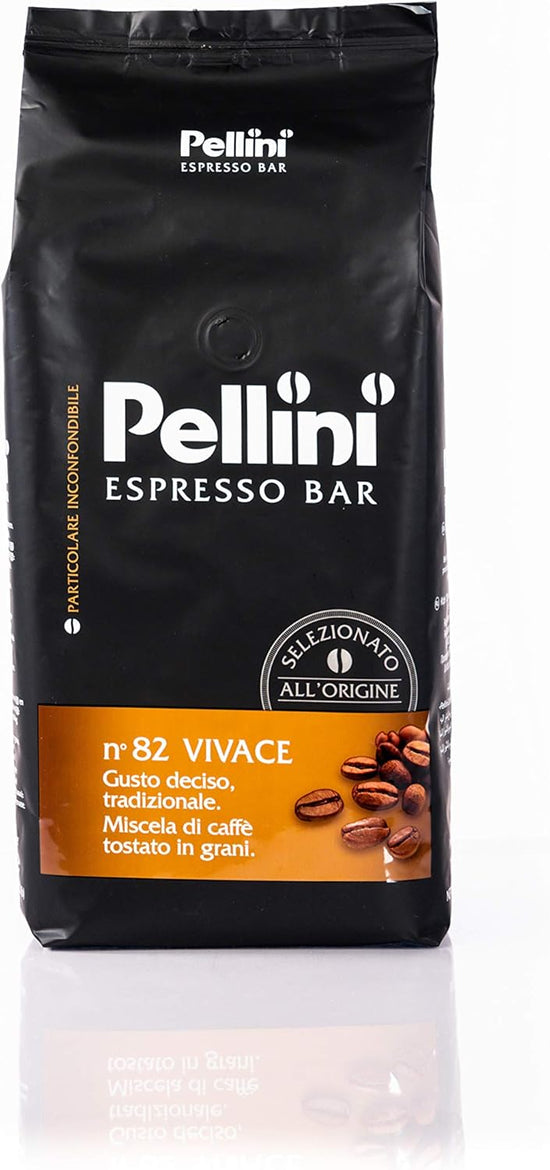 Pellini N.82 Vivace, Caffè in Grani per Espresso 1 kg, Miscela Classica Arabica e Robusta dal Gusto Deciso e Bilanciato, Caffè in Chicchi a Tostatura Media. Set 6 confezioni da 1 kg. Totale 6 kg.