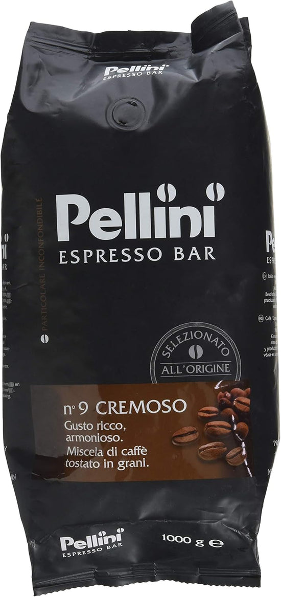 Pellini N.9 Cremoso, Caffè in Grani per Espresso 1kg, Miscela Arabica e Robusta dal Gusto Ricco e Armonioso, Caffè in Chicchi a Tostatura Media. Set 6 confezioni da 1kg. Totale 6 kg. (Copia)