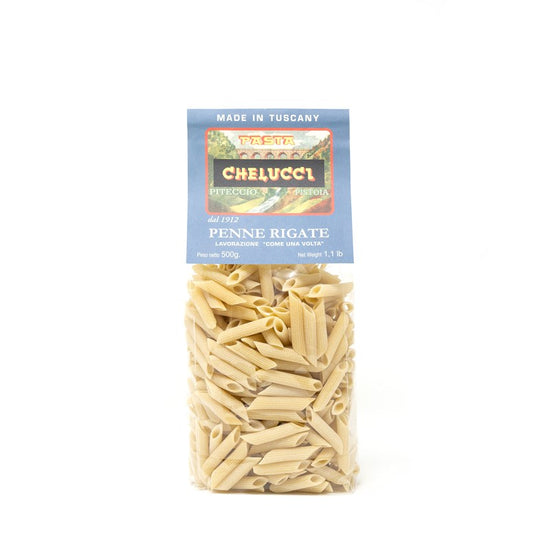 Penne Rigate trafilate a bronzo Chelucci - Pasta artigianale – Vero Grano Antico Senatore Cappelli - pacco da 12