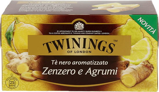 Twinings, Tè Nero Aromatizzato allo Zenzero e Agrumi, Sapore Avvolgente, con Caffeina, Infusi e Tisane, 6 Confezioni da 25 Filtri